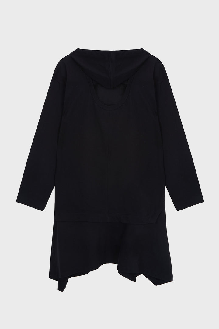 KIMMATIN Back Open Hoody Jersey Dress — Black