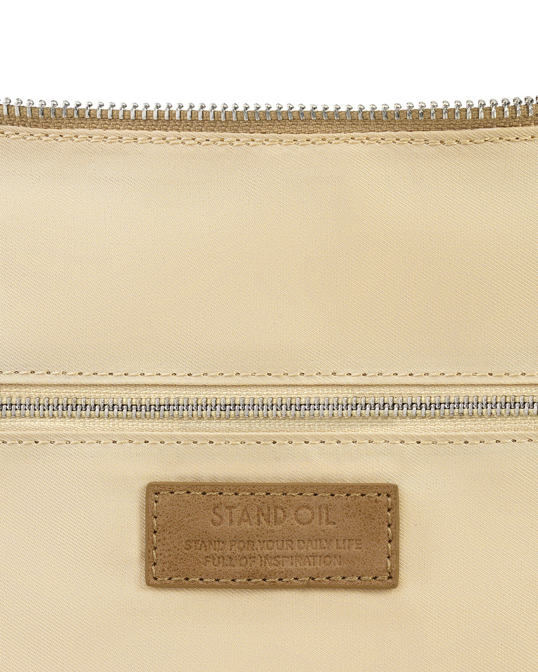 Stand Oil Tickle Bag — Glossy Half-Moon Crossbody — Camel