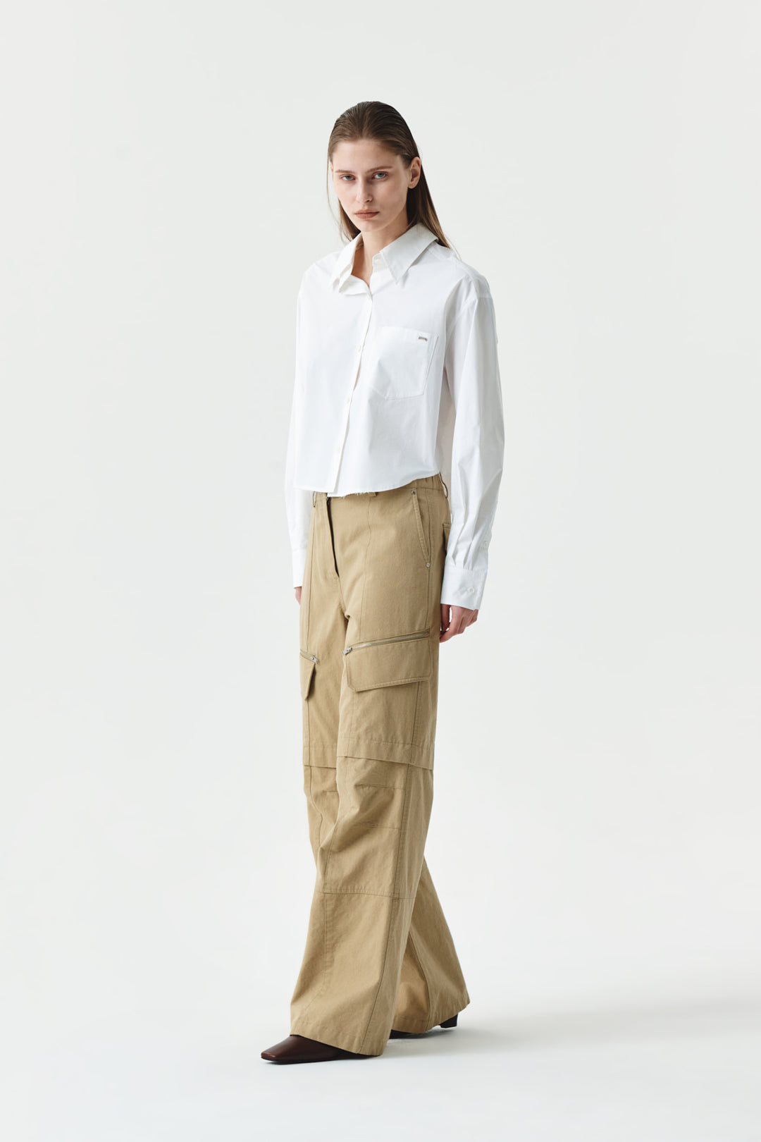 KIMMATIN Zipper Point Cotton Cargo Pants — Beige