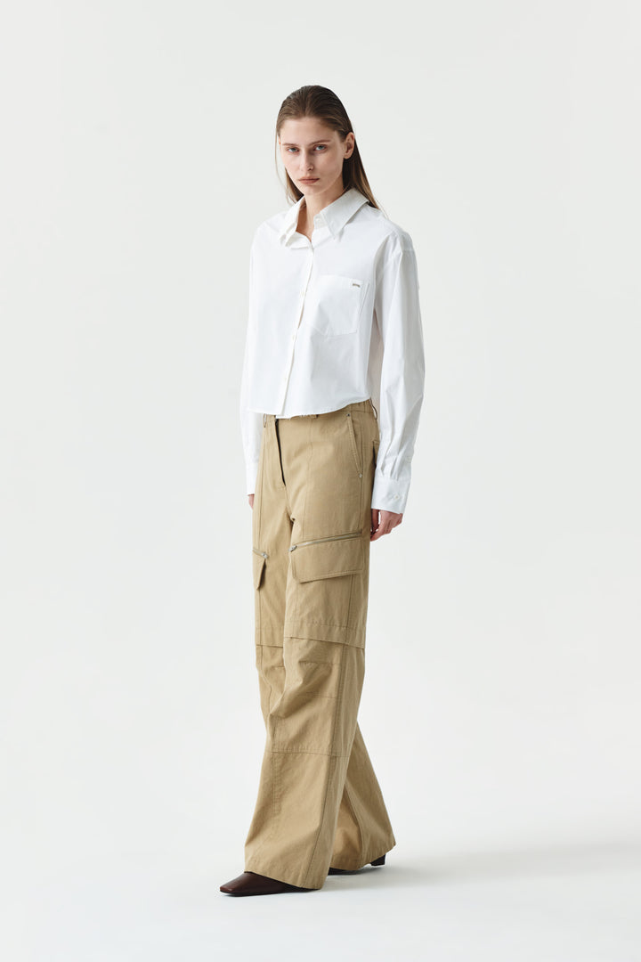 KIMMATIN Zipper Point Cotton Cargo Pants — Beige