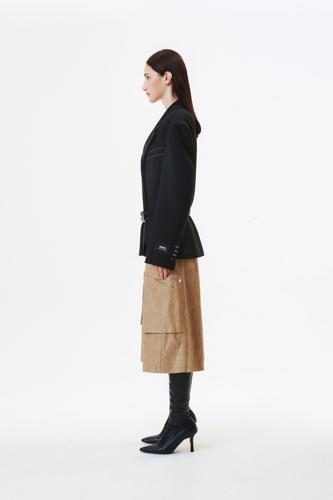 KIMMATIN Pocket Point Leather Bermuda — Beige