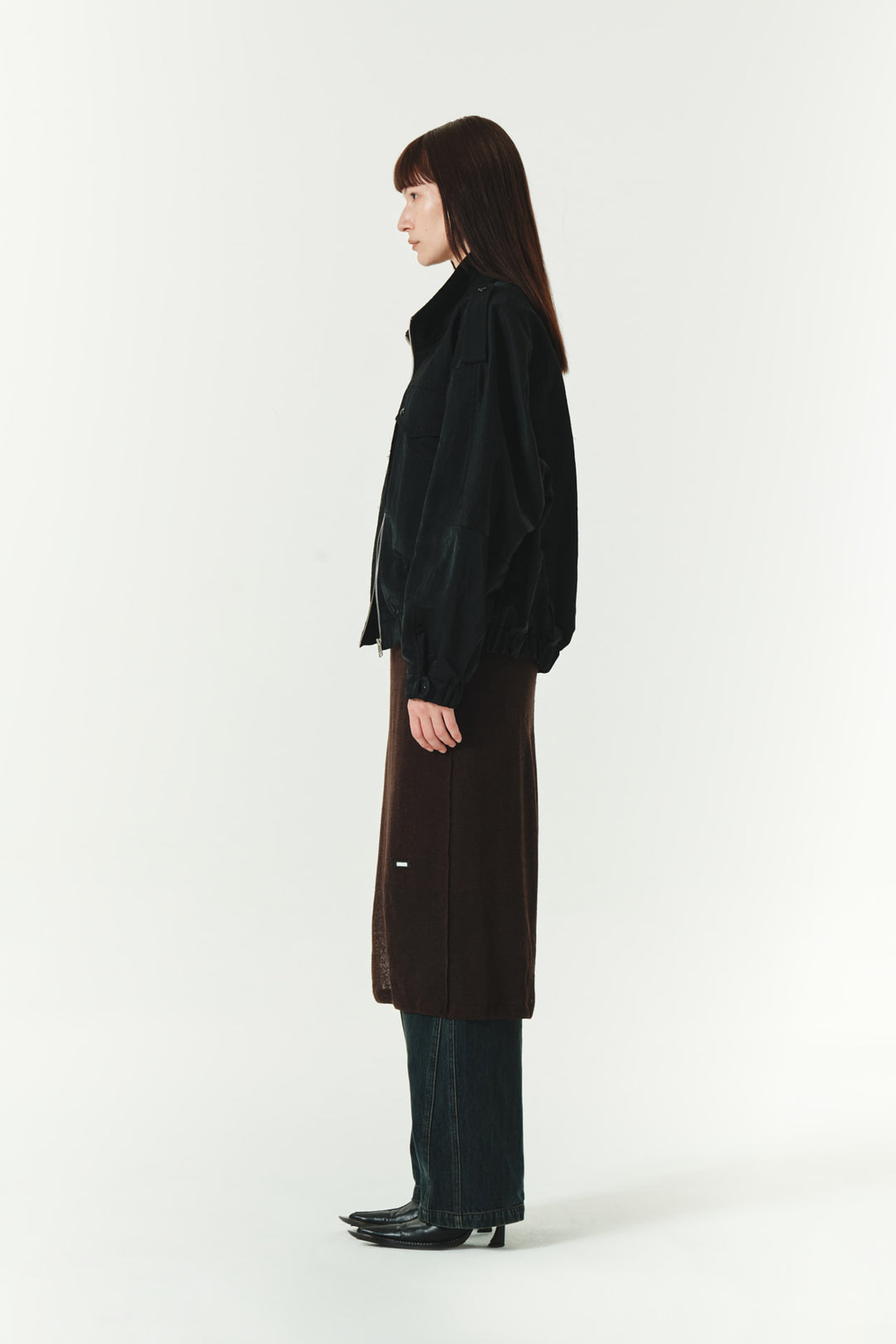 KIMMATIN H Line Sheer Knit Skirt — Brown