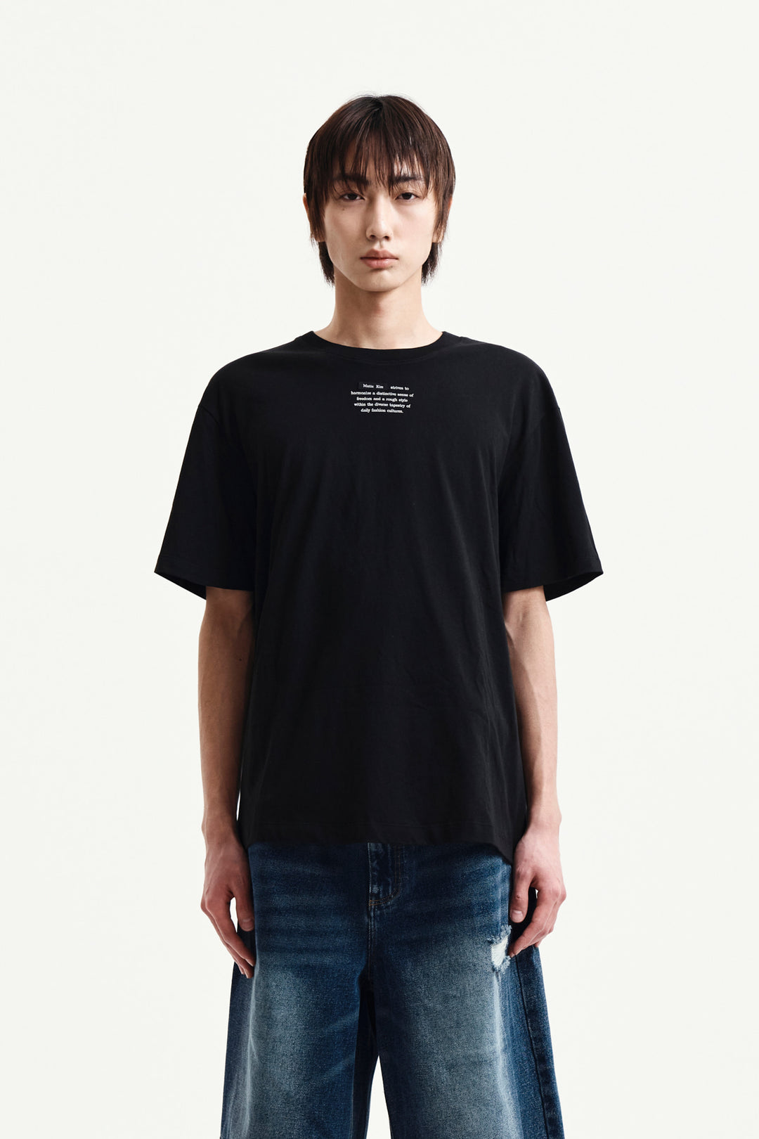Matin Kim Label Point Lettering Top — Black