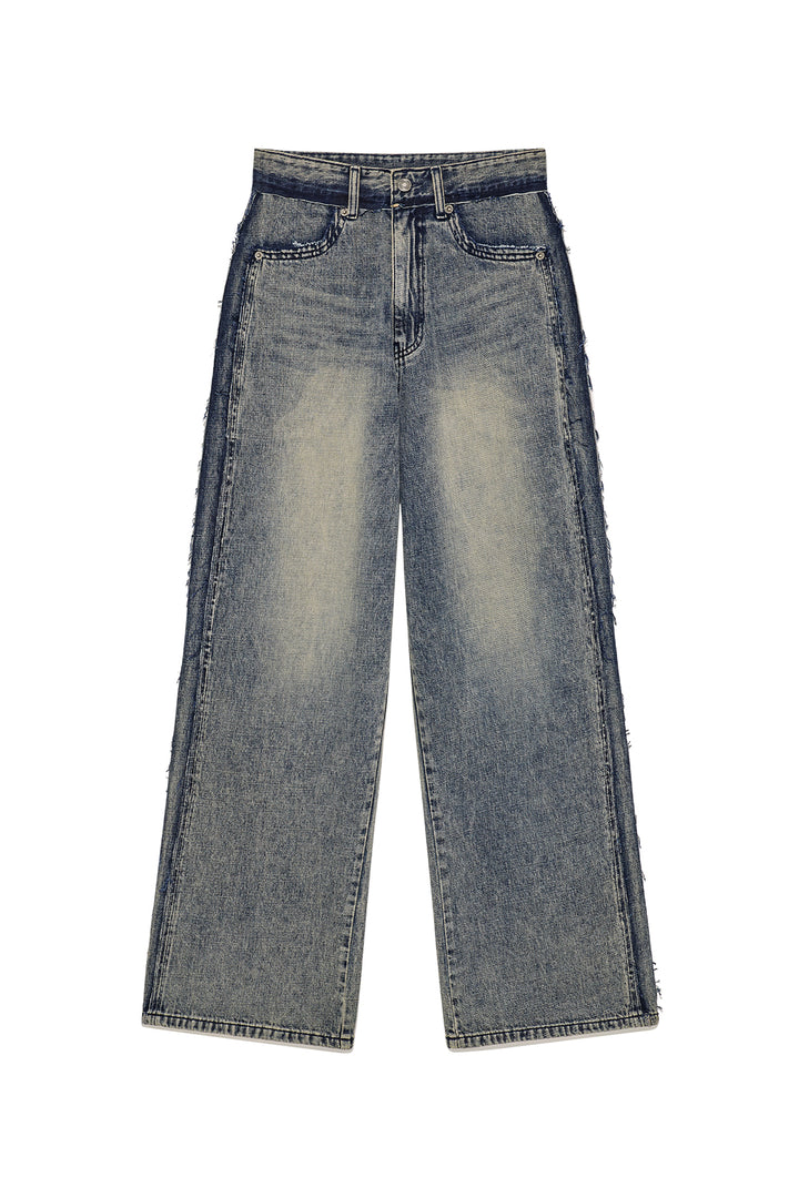 Matin Kim Rough Cut Line Point Denim — Smoke — Blue