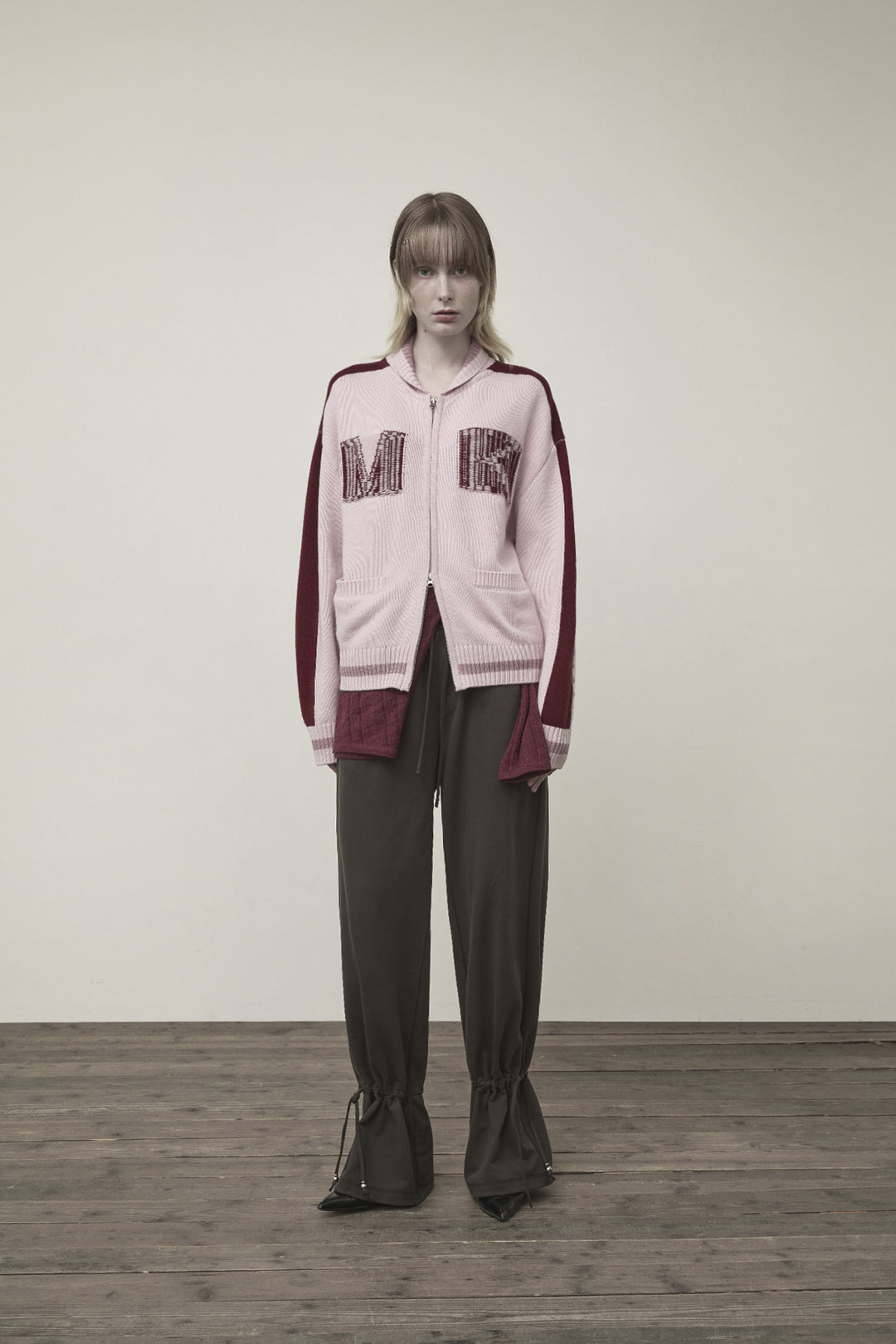 Matin Kim Initial Knit Zip Up — Pink