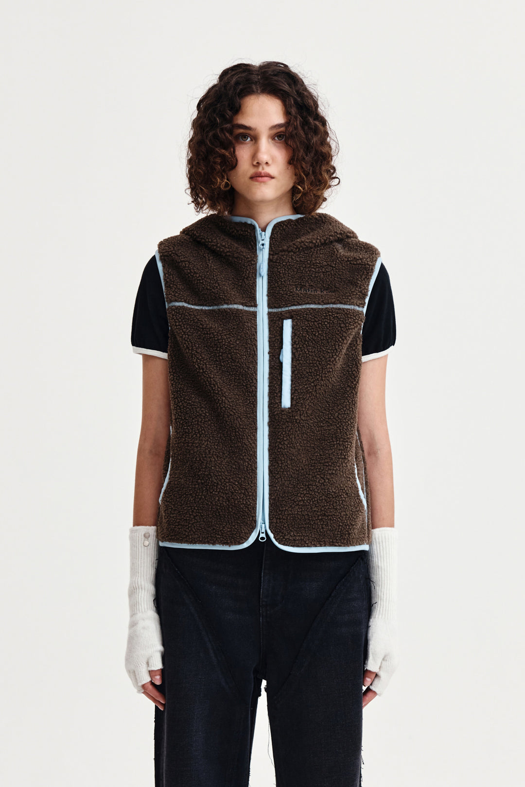 Matin Kim Fleece Hoody Vest in Dark — Brown