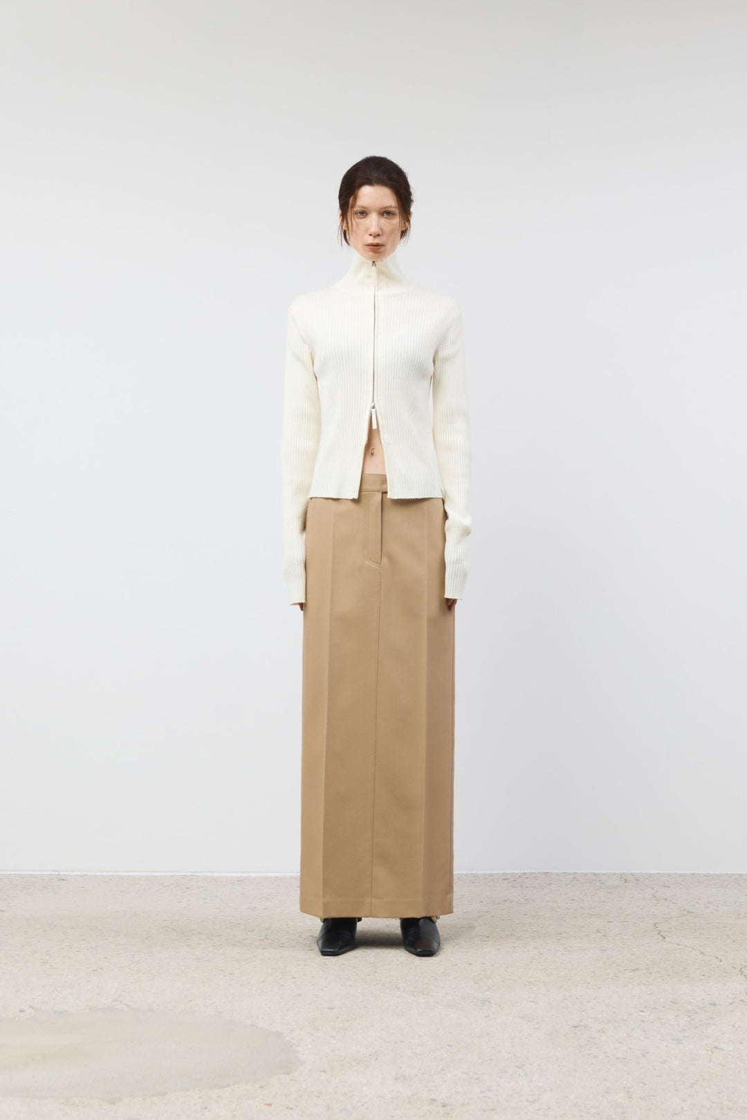 KIMMATIN High Neck Two Way Zip Cardigan — Ivory