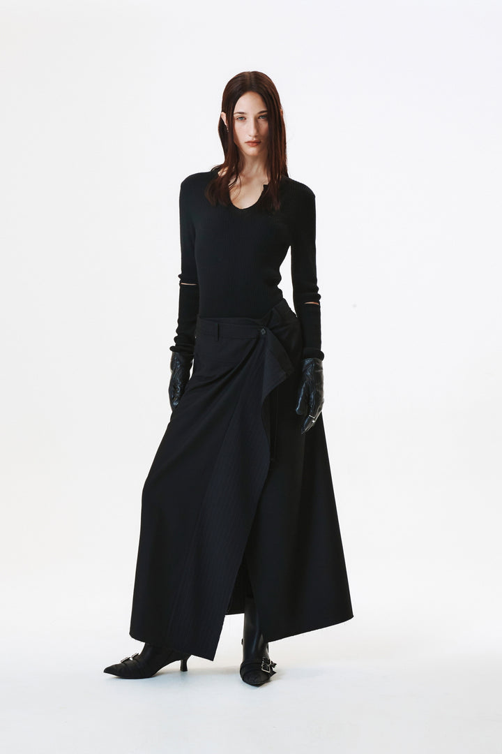 KIMMATIN Stripe Mix Maxi Wrap Skirt — Black