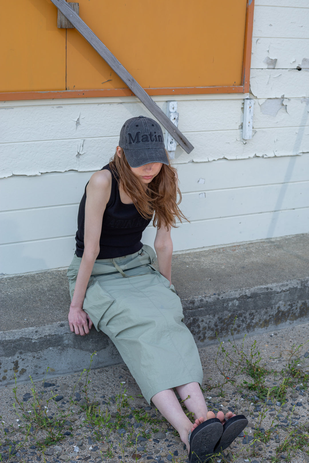 Matin Kim String Nylon Cargo Skirt — Khaki