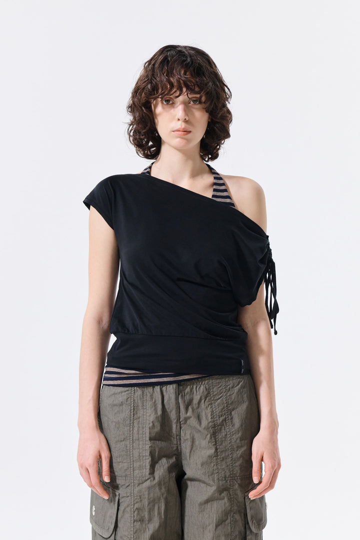 Matin Kim Draped Asymmetric Sleeveless Top — Black