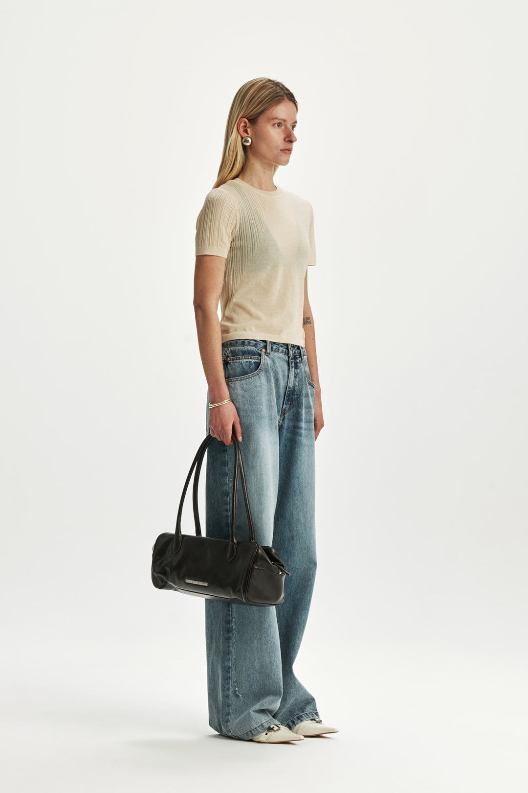 KIMMATIN Sheer Half Sleeve Knit Top — Ivory