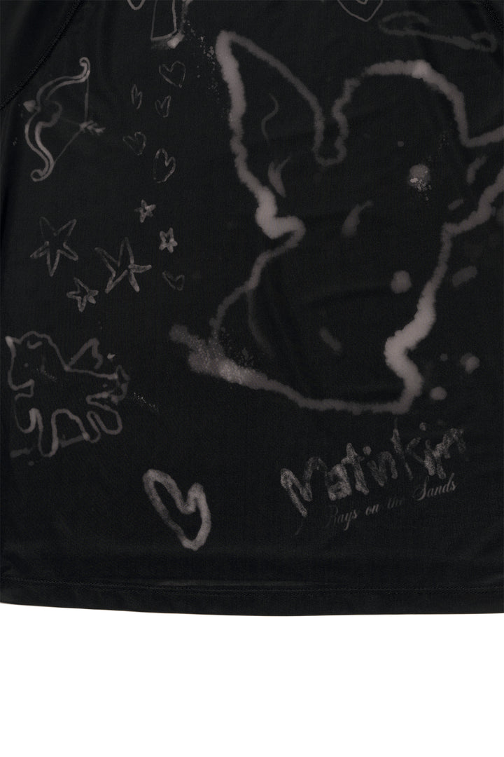 Matin Kim See Through Printing Top — Black