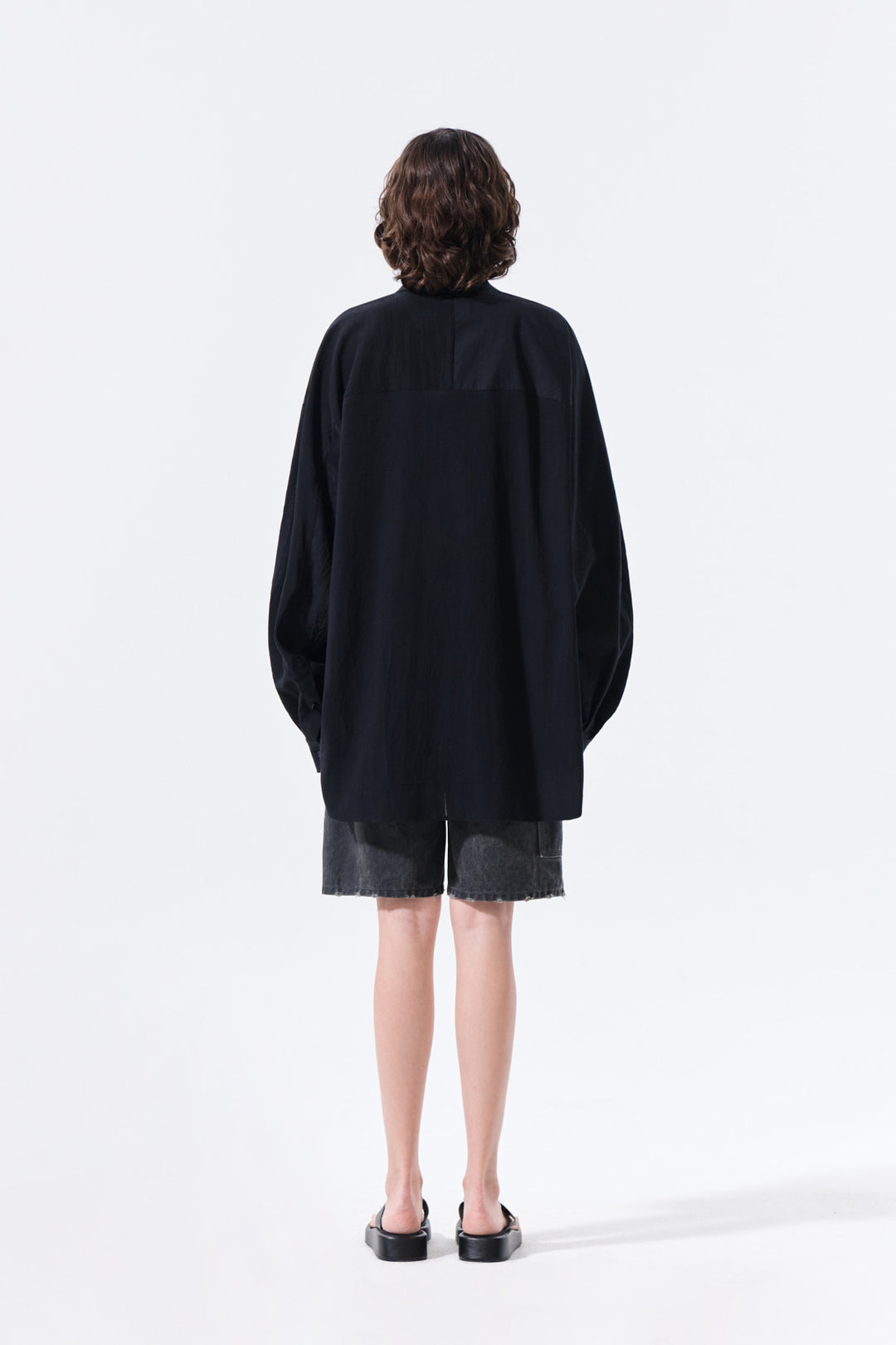 Matin Kim Mixed Panel Over Fit Shirt — Black
