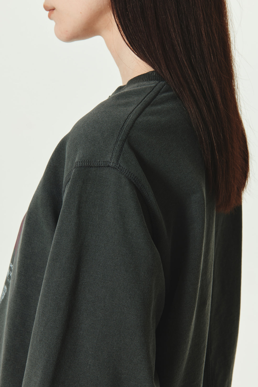 KIMMATIN Washed Printing Long Sleeve Top — Charcoal