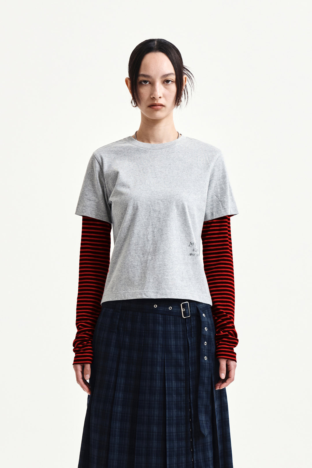 Matin Kim Graffiti Logo Stripe Layered Top — Gray