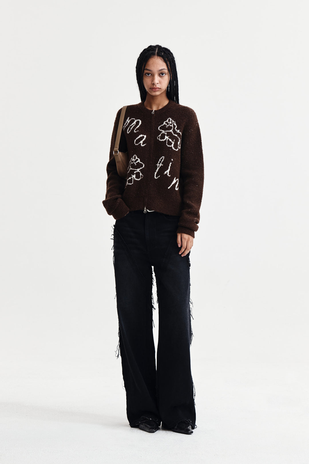 Matin Kim Poni Coni Knit Zip Up — Brown