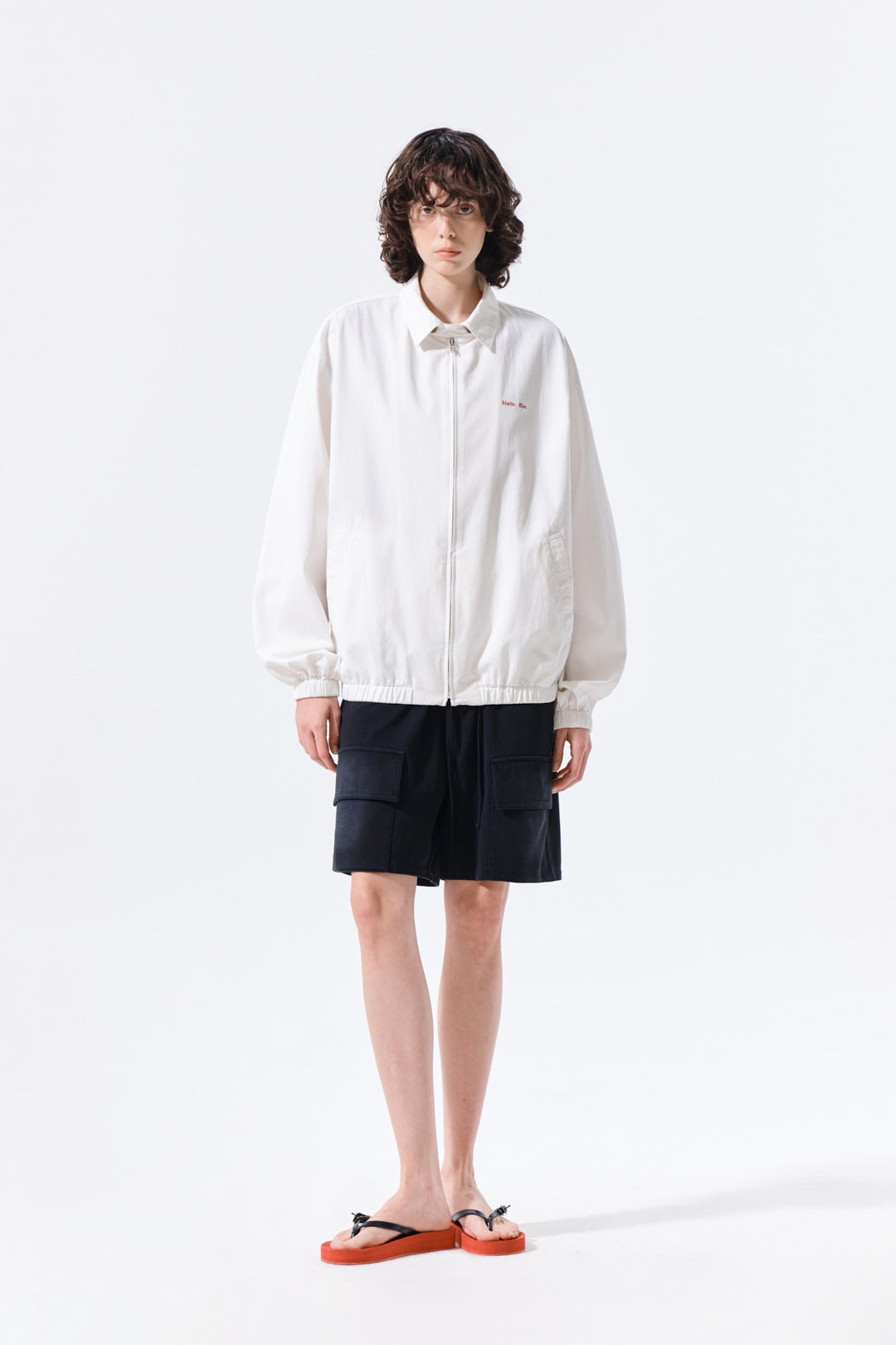 Matin Kim Small Logo Cotton Zip Up Jumper — White