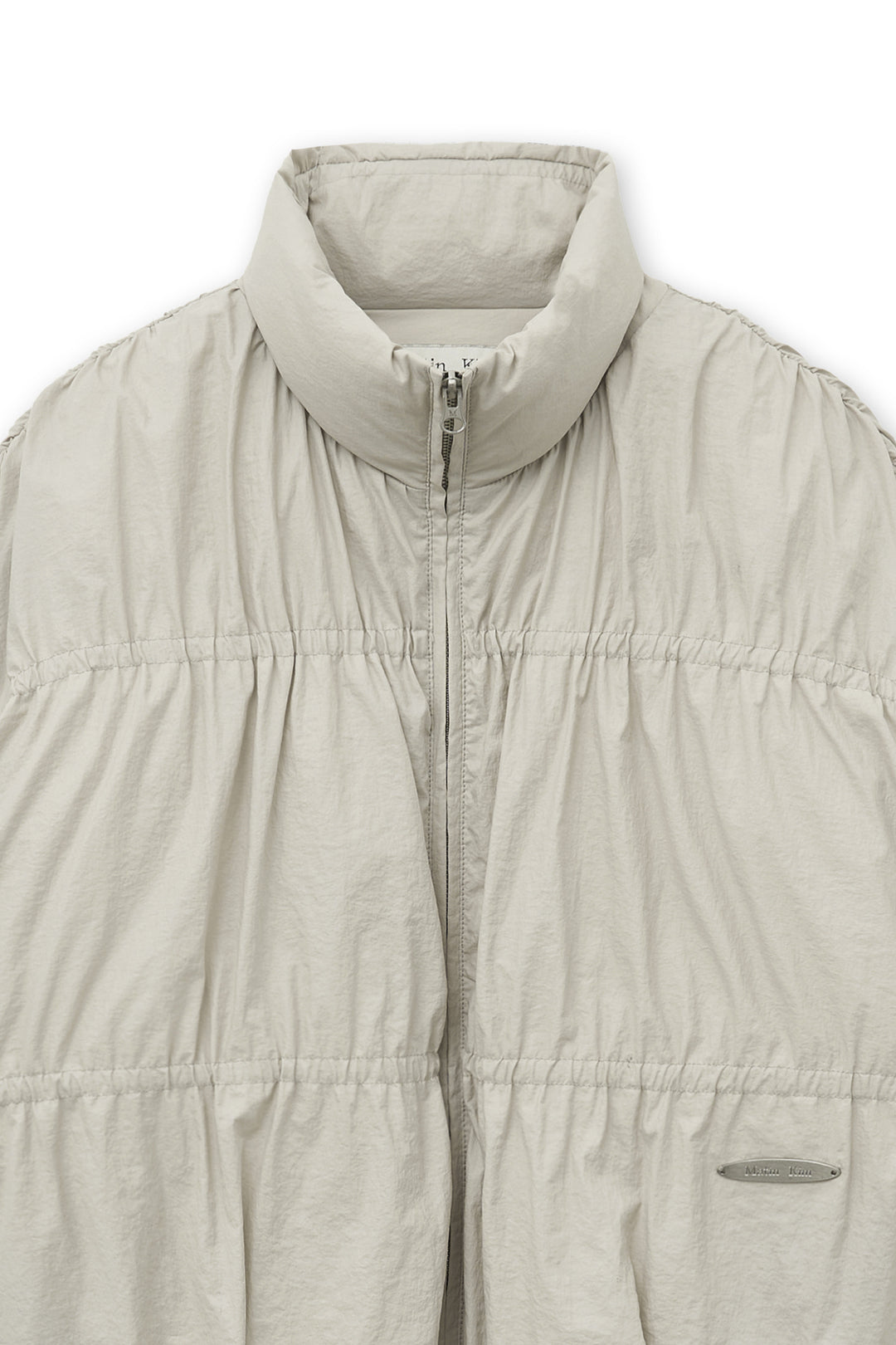 Matin Kim High Neck Shirring Down Jumper — Beige