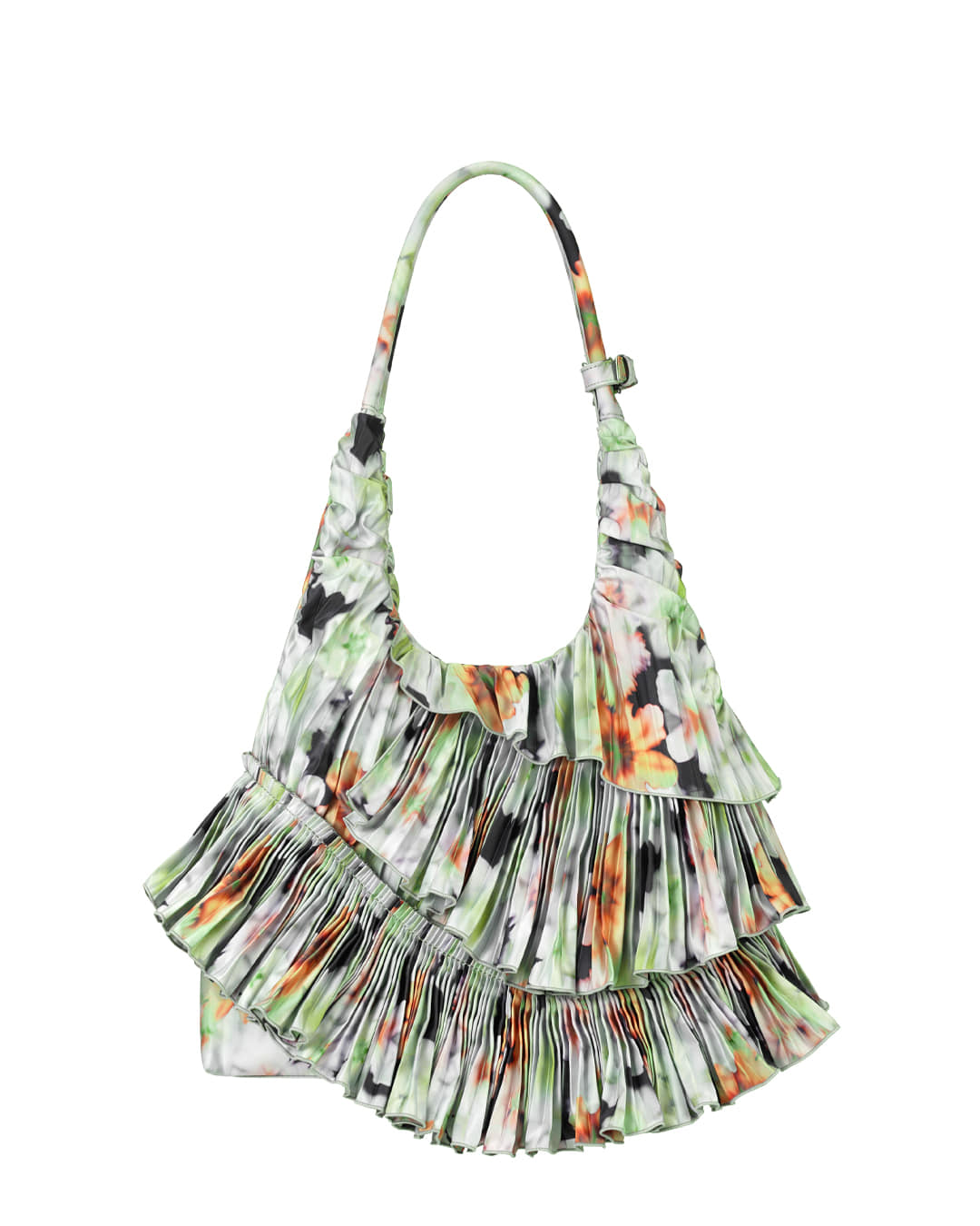 Stand Oil Cloud Ringo Bag — Pleated Shoulder — Orange Blur Floral