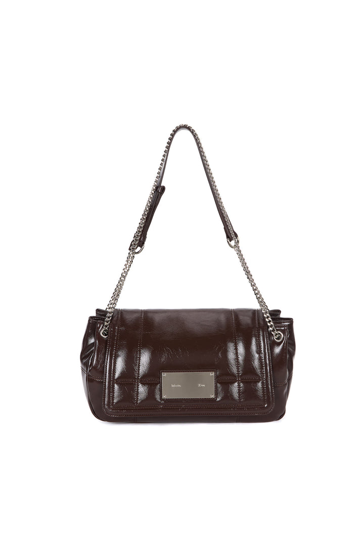 Matin Kim Glossy Quilting Medium Chain Bag — Brown