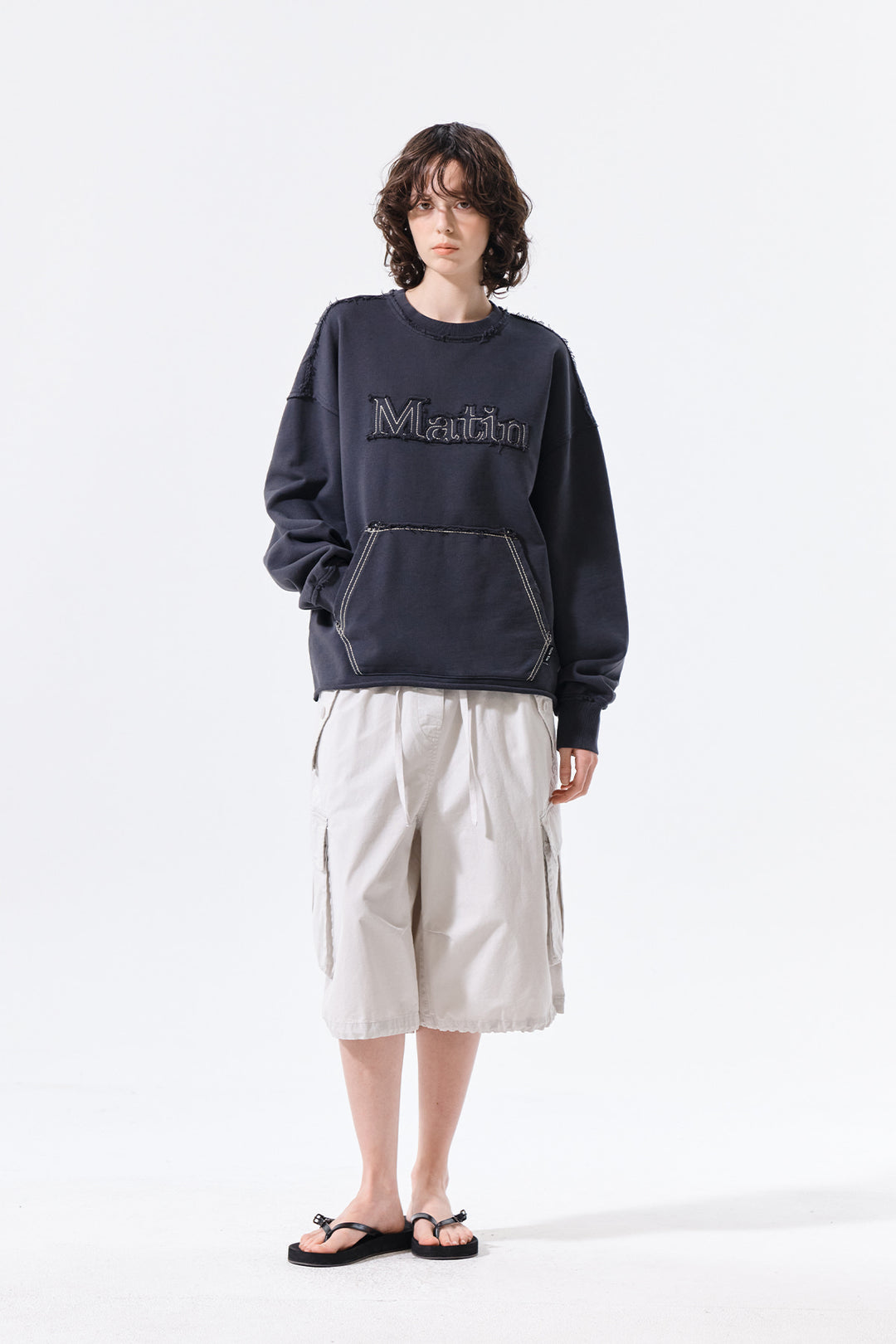 Matin Kim Raw Cut Applique Sweatshirt — Charcoal