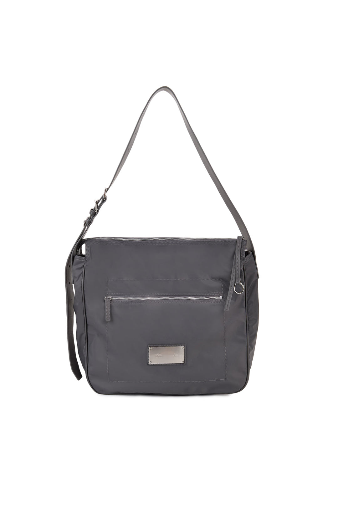 Matin Kim Embossed Logo Nylon Shoulder Bag — Charcoal