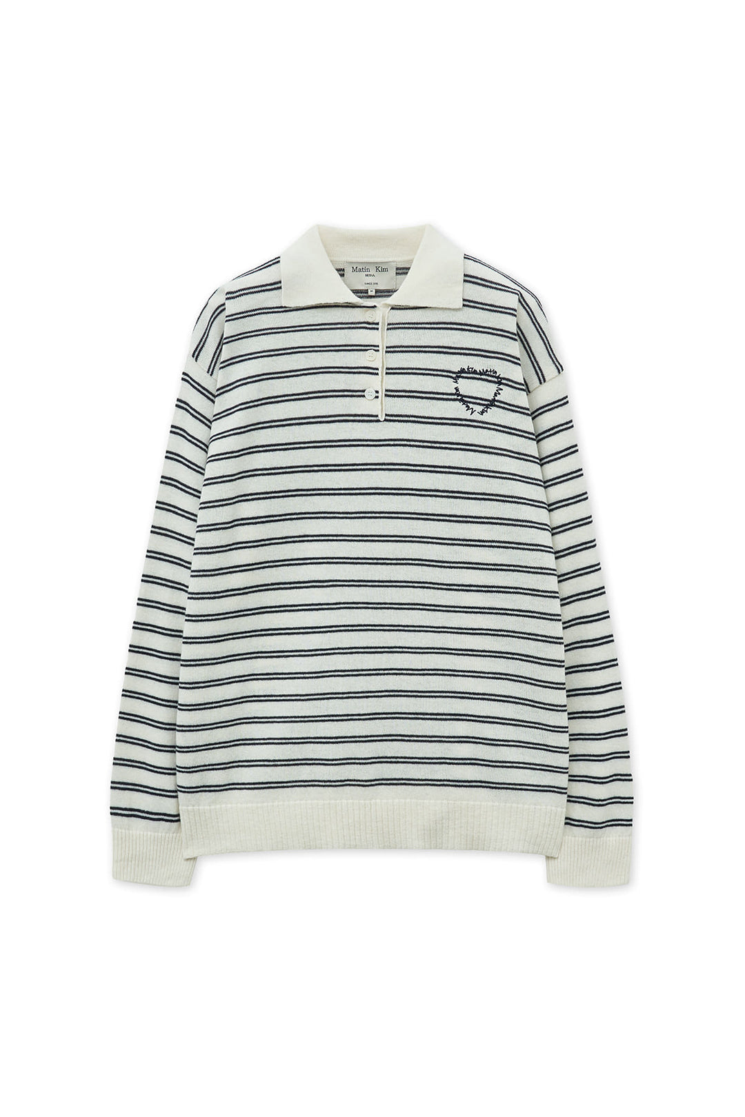 Matin Kim Heart Logo Collar Striped Pullover — Ivory