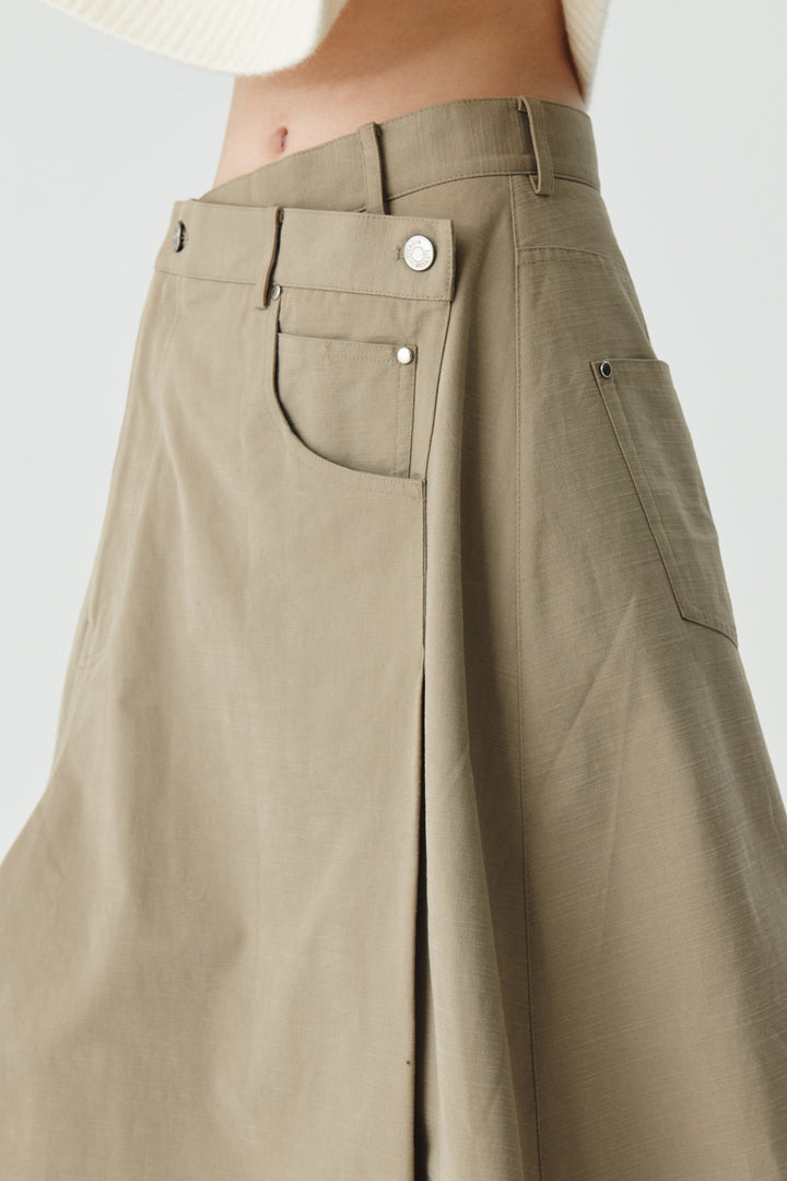 KIMMATIN Unbalance Cotton Flare Skirt — Beige