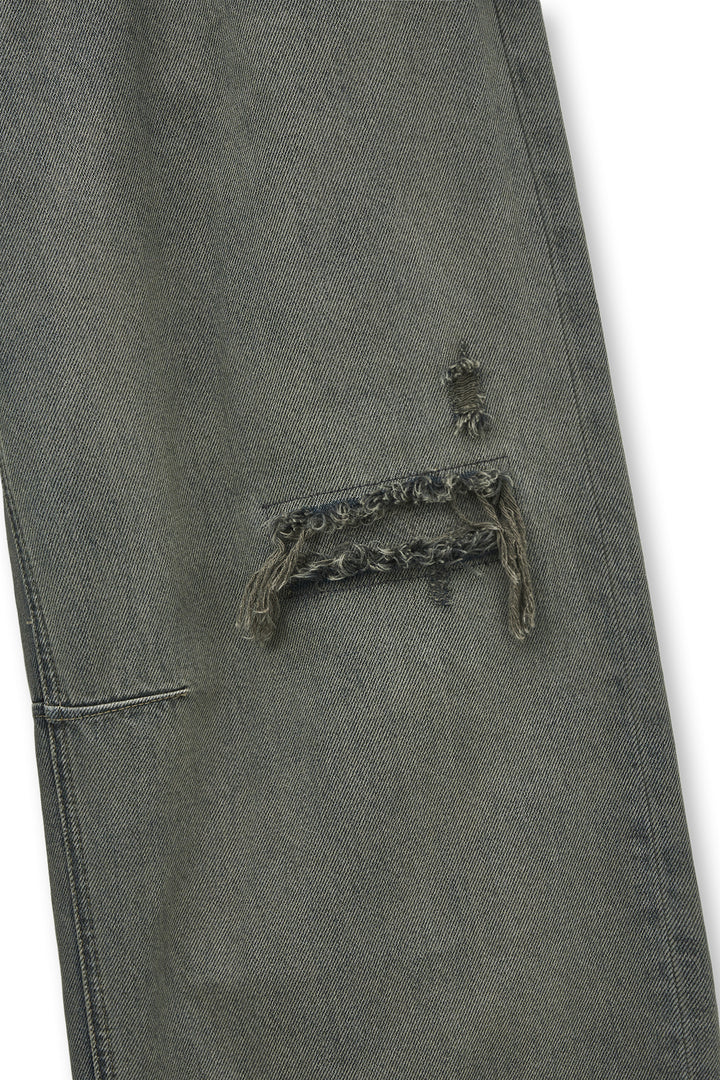 Matin Kim Back Logo Wide Denim — Smoke — Blue