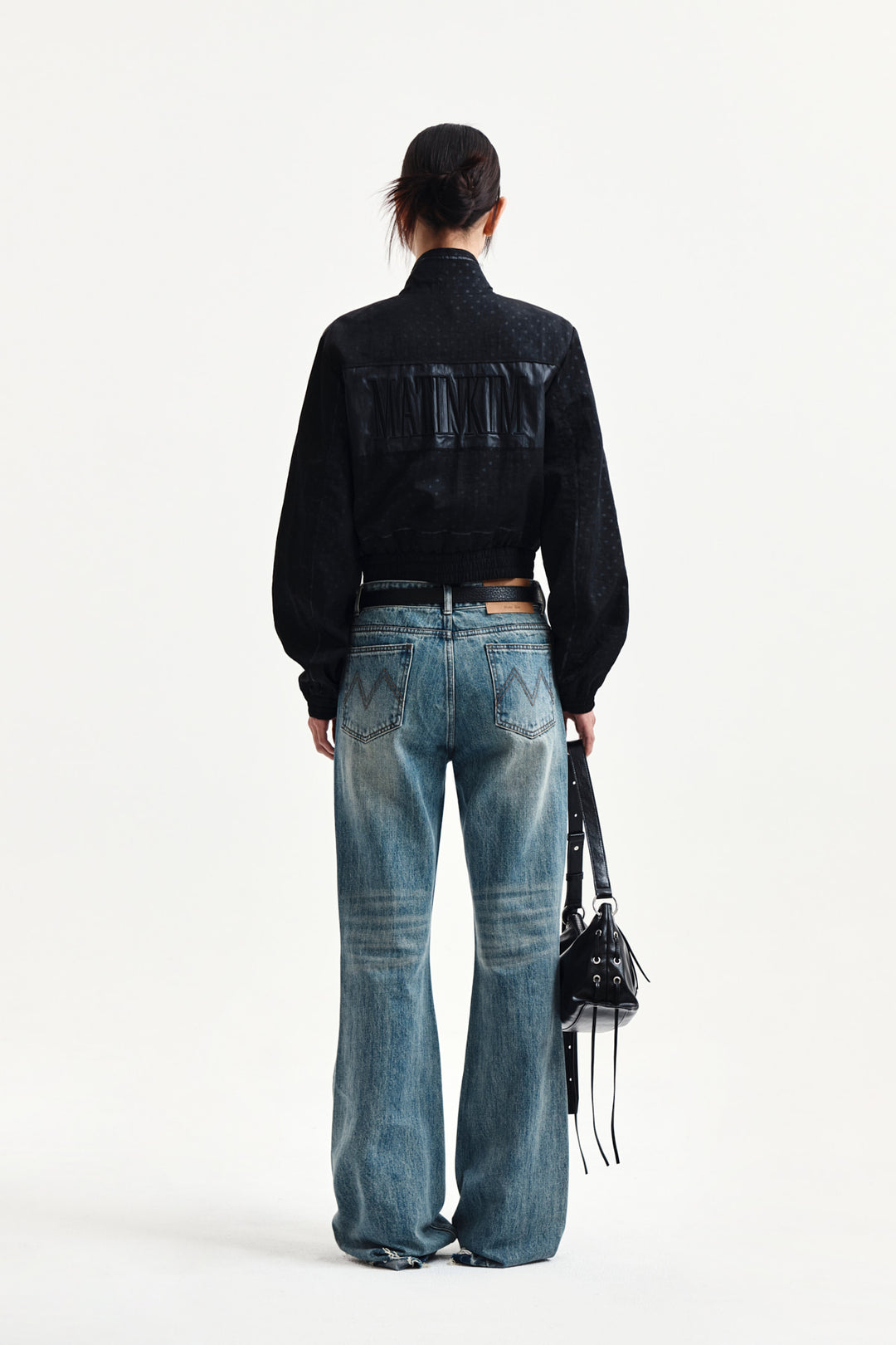 Matin Kim Cropped Embroidery Back Logo Jumper — Black