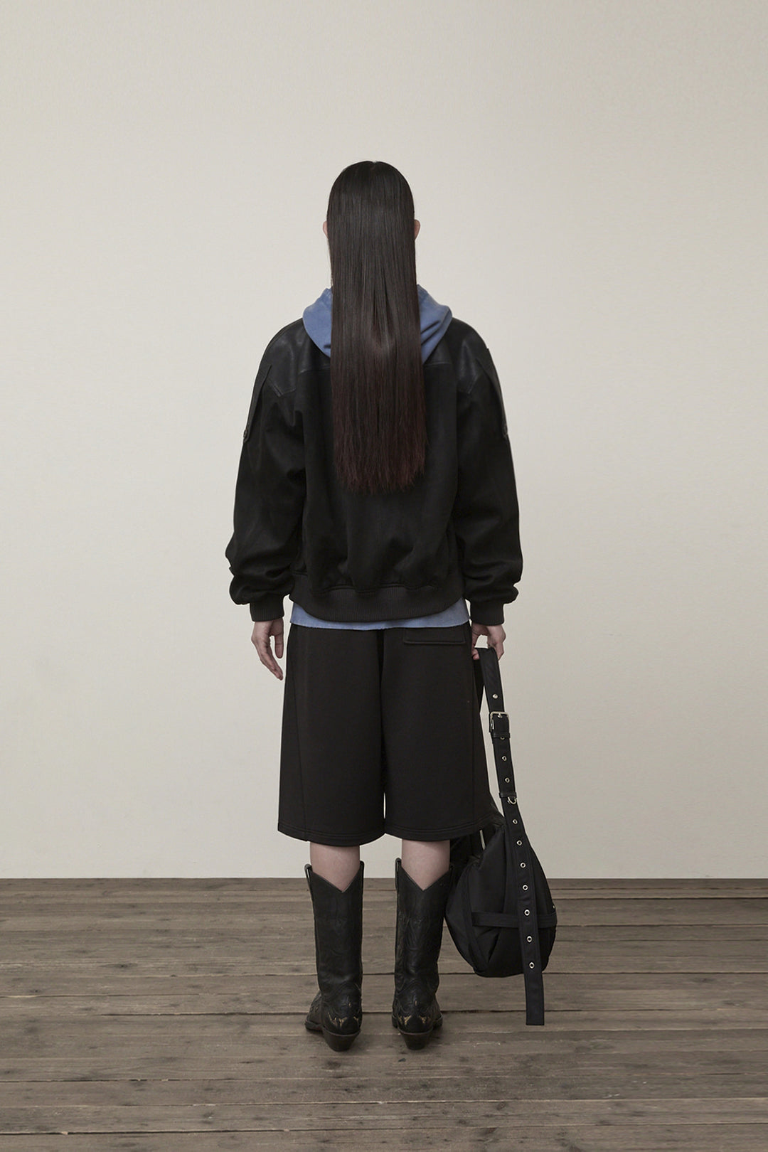 Matin Kim Suede Mix Leather Zip Jumper — Black