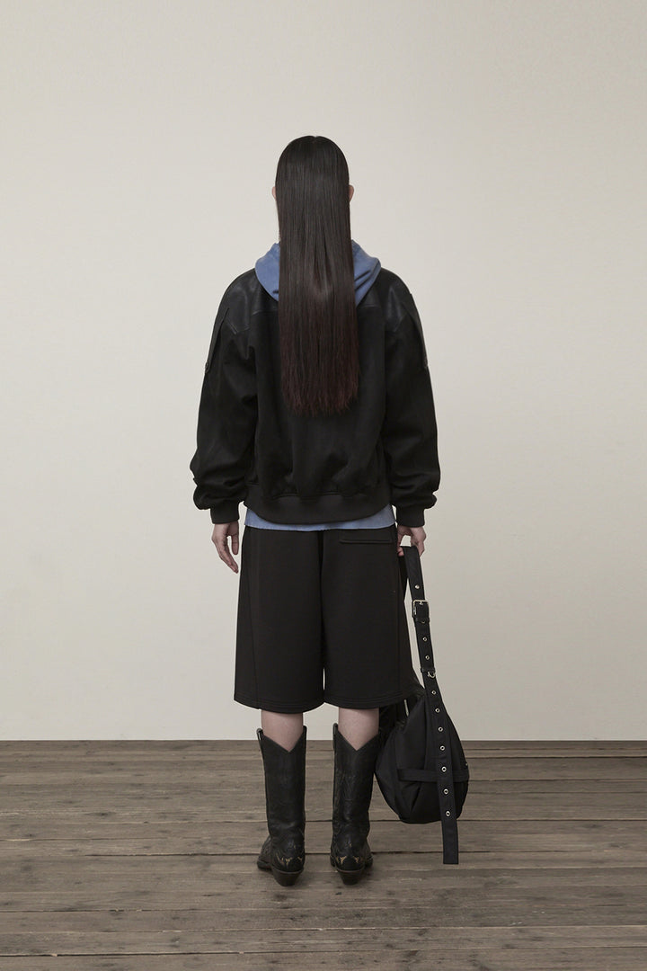 Matin Kim Suede Mix Leather Zip Jumper — Black