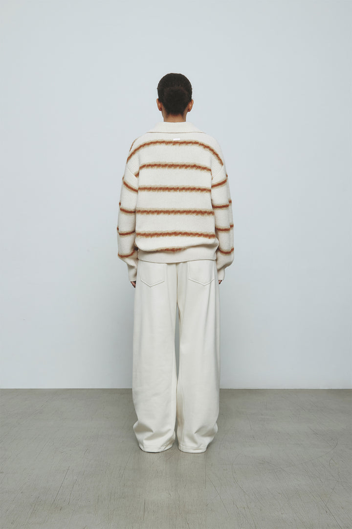 KIMMATIN Hairy Stripe Piqué Knit Top — Ivory