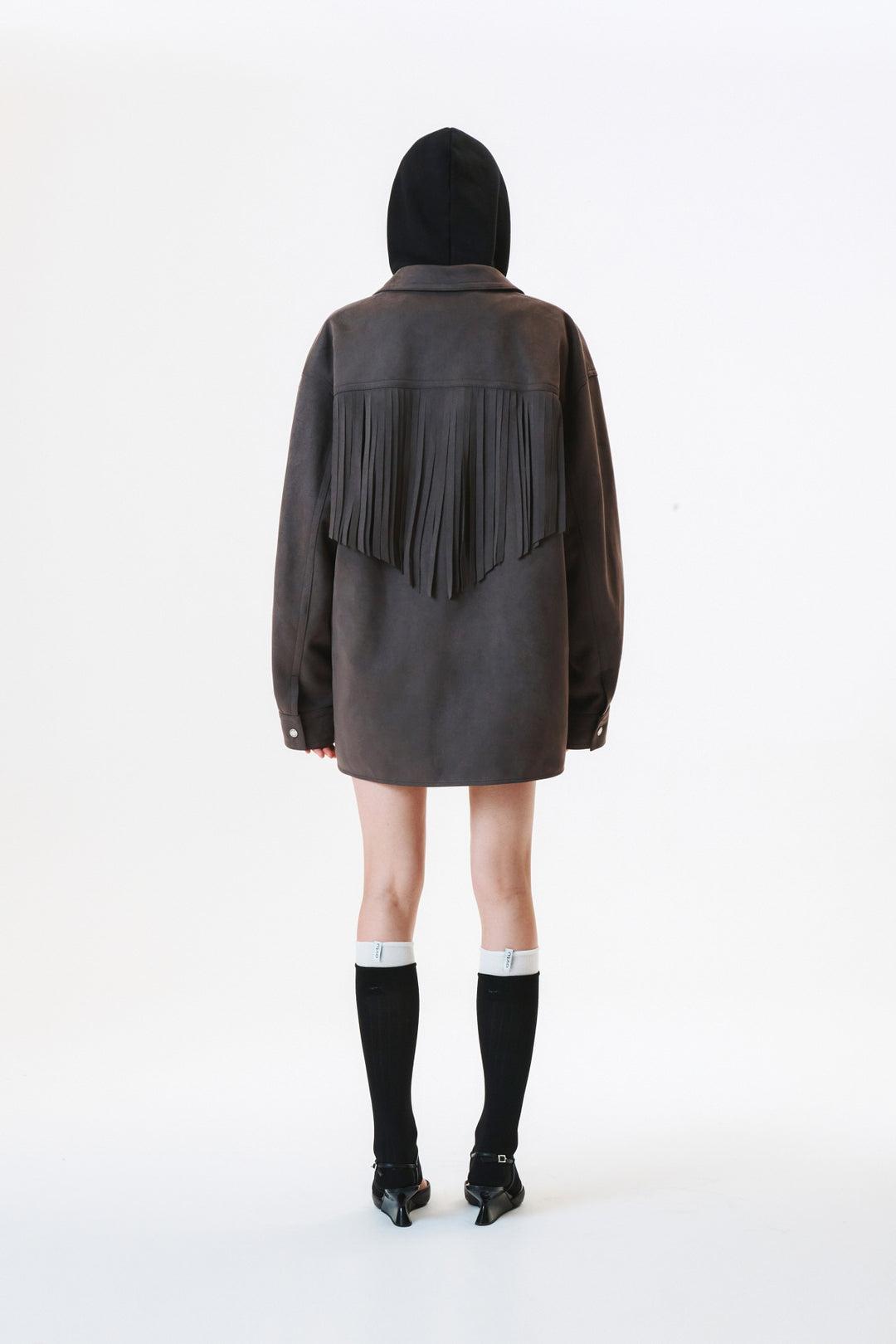 KIMMATIN Suede Fringe Jacket in Dark — Gray
