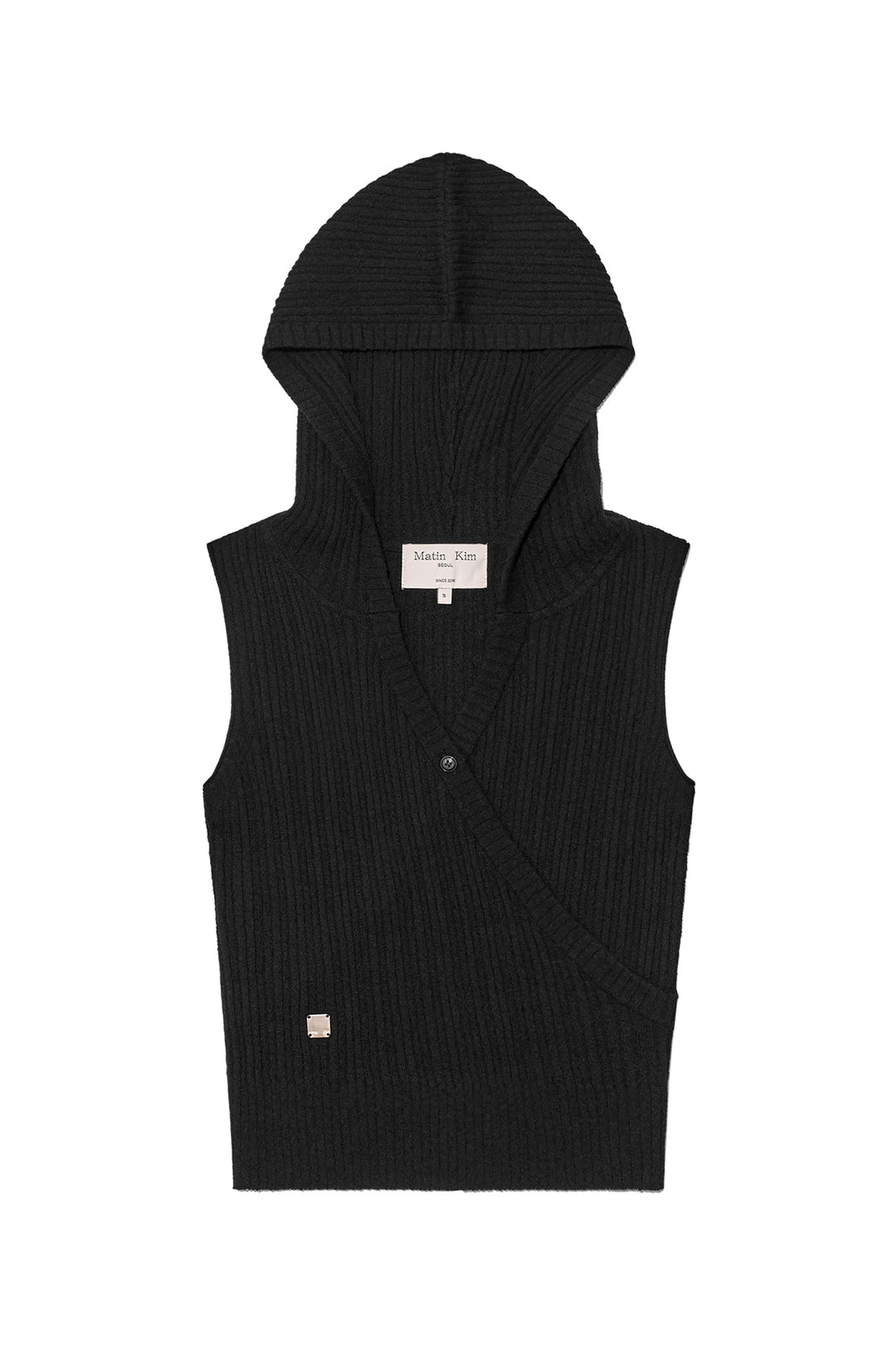 Matin Kim Wrap Sleeveless Knit Hoody — Black