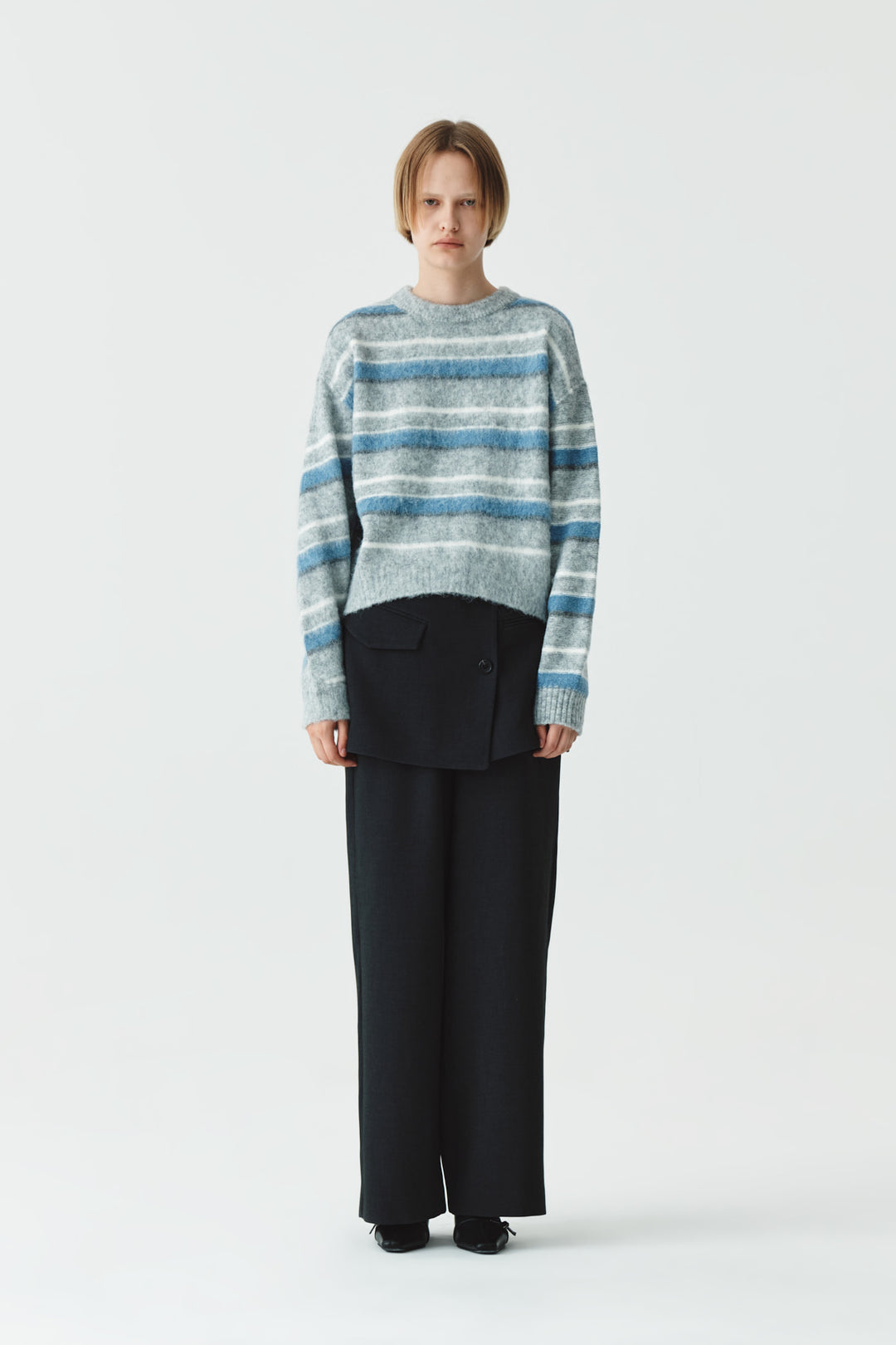 KIMMATIN Multi Stripe Mohair Knit Pullover — Gray