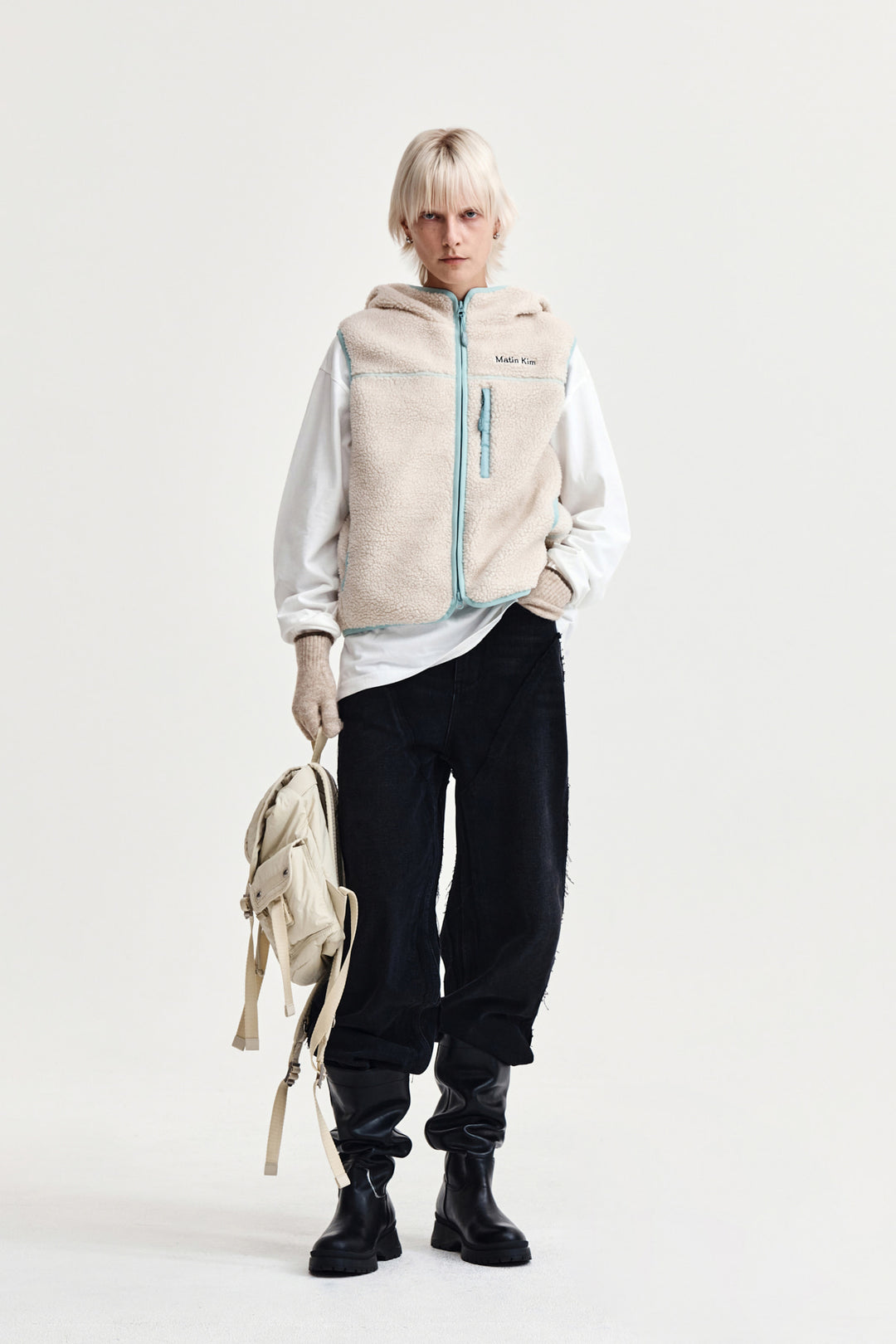 Matin Kim Fleece Hoody Vest — Ivory