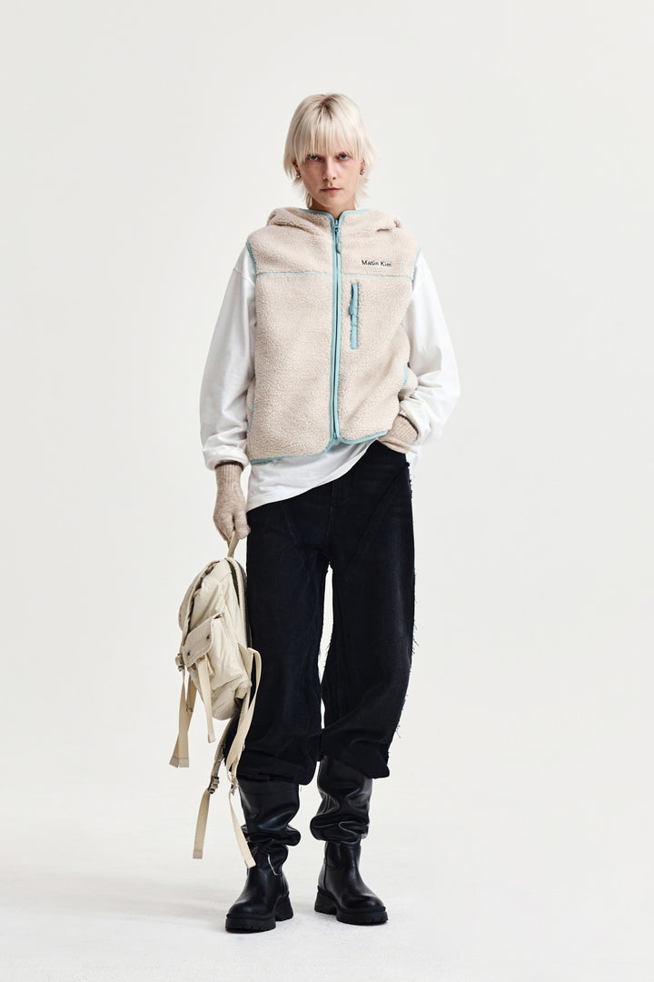 Matin Kim Fleece Hoody Vest — Ivory