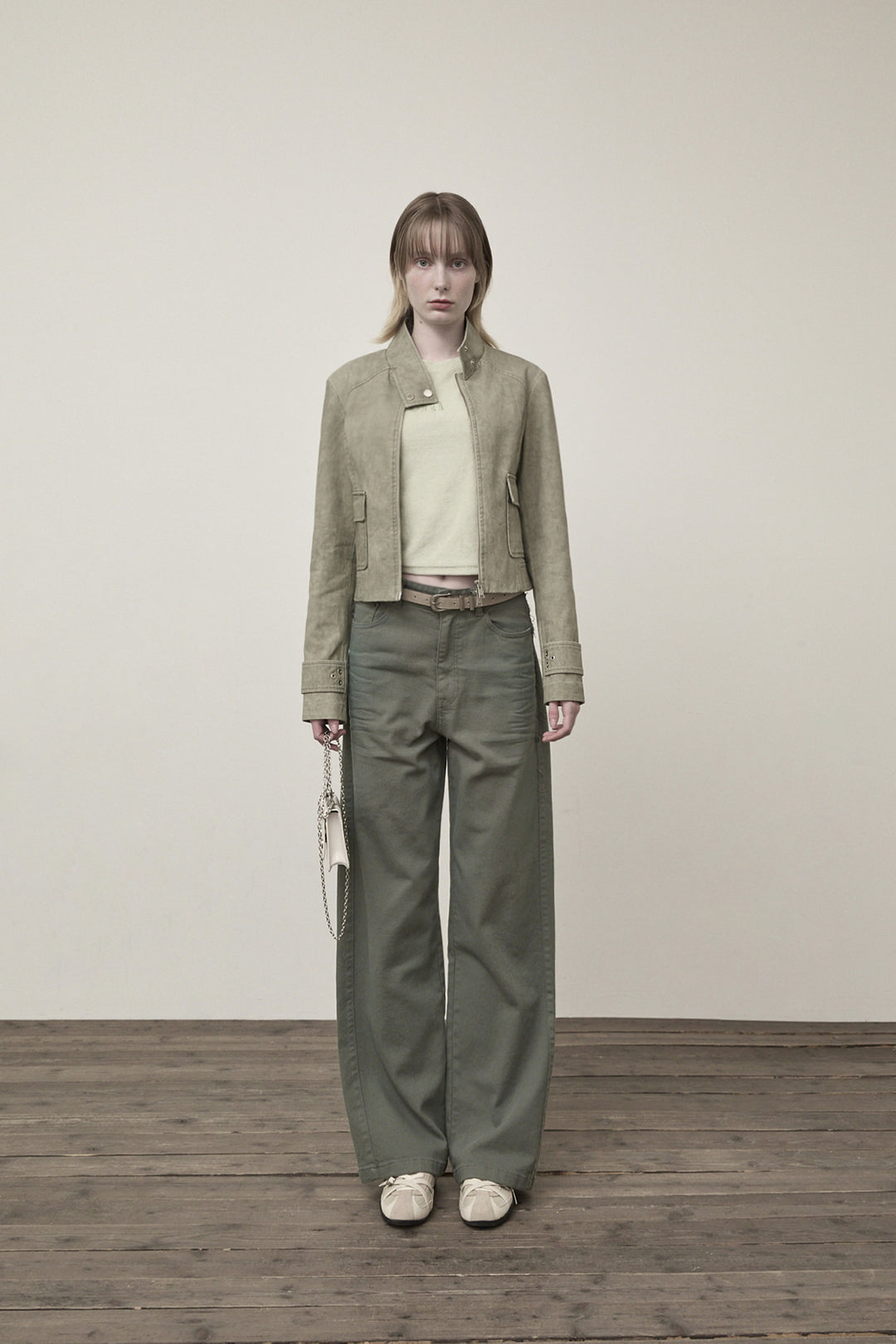 Matin Kim Washed Slim Biker Jumper Light — Khaki