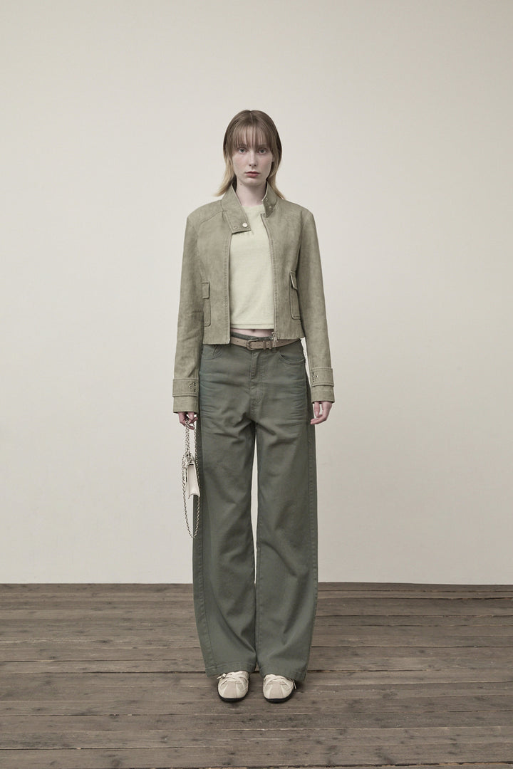 Matin Kim Washed Slim Biker Jumper Light — Khaki