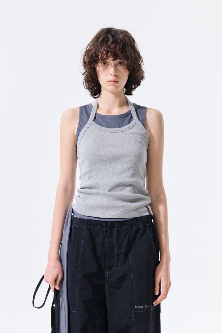 Matin Kim Label Detail Halter Tank — Gray