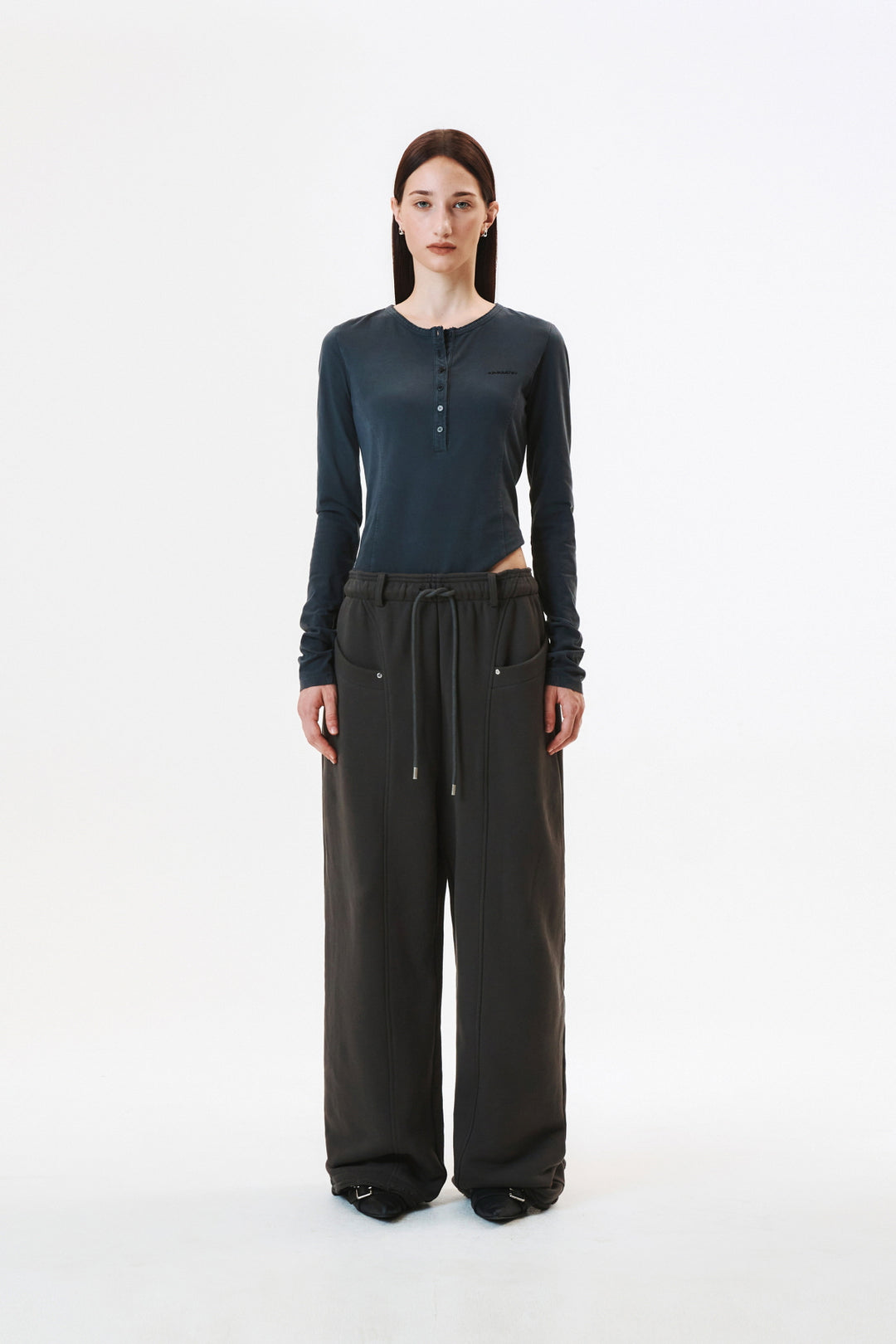 KIMMATIN Raw Cut Bodysuit Top — Charcoal