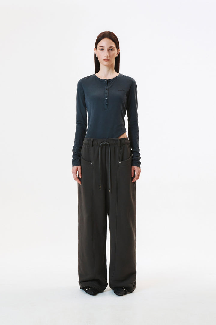 KIMMATIN Raw Cut Bodysuit Top — Charcoal