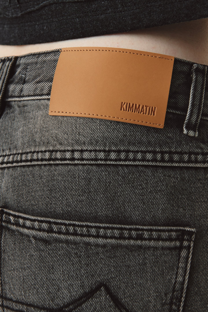 KIMMATIN Double Hem Washed Denim Pants — Gray