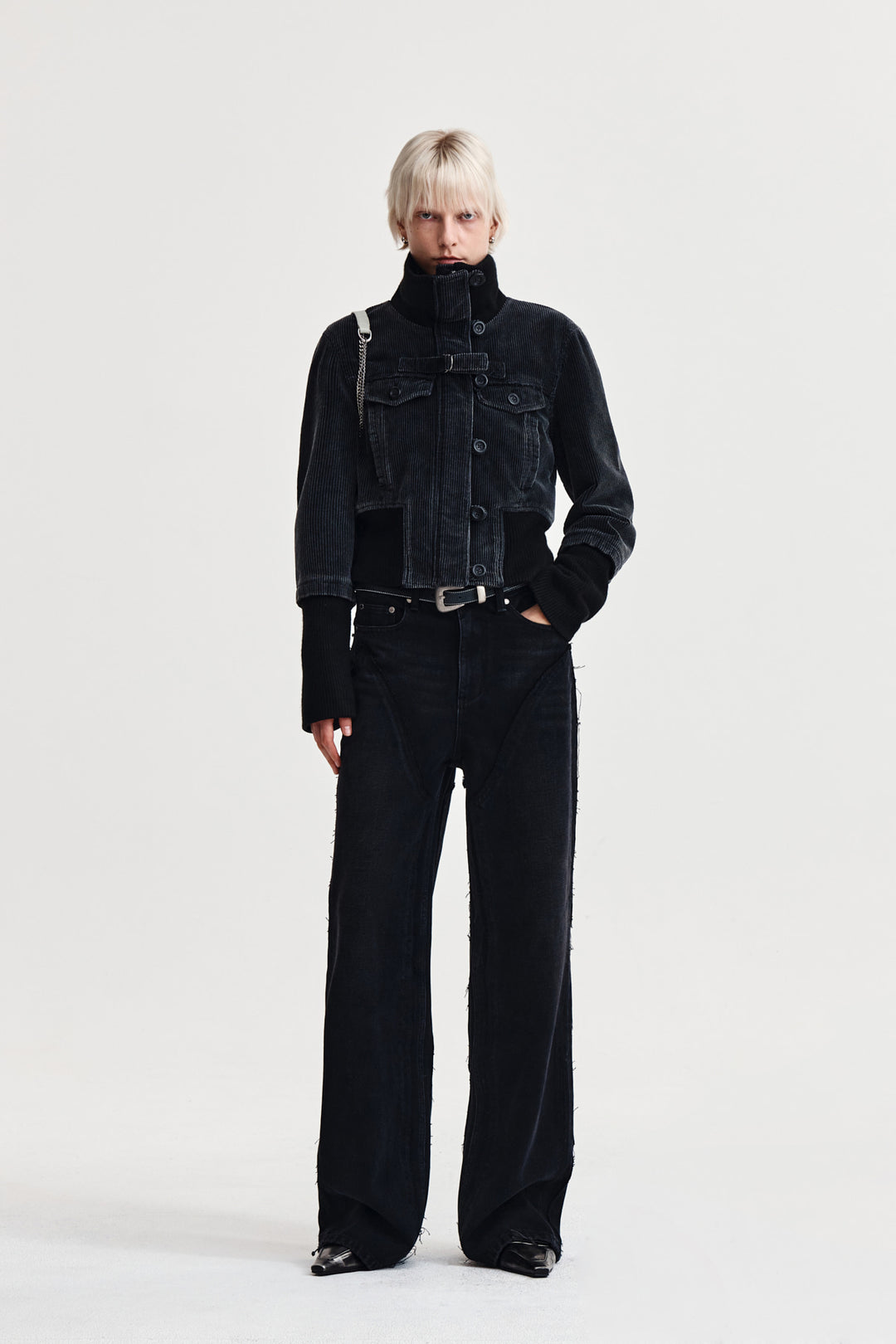 Matin Kim Washed Corduroy Bomber Jumper — Black