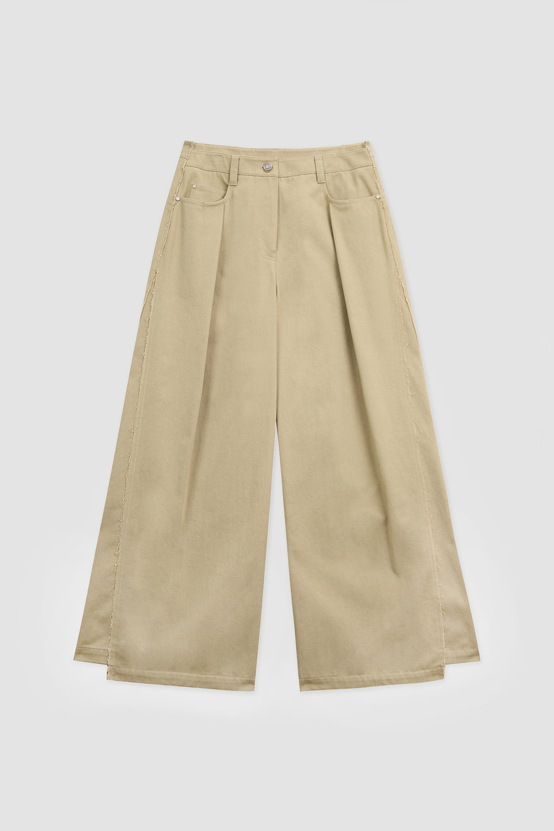 KIMMATIN Cutting Detail Wide Cotton Pants — Beige