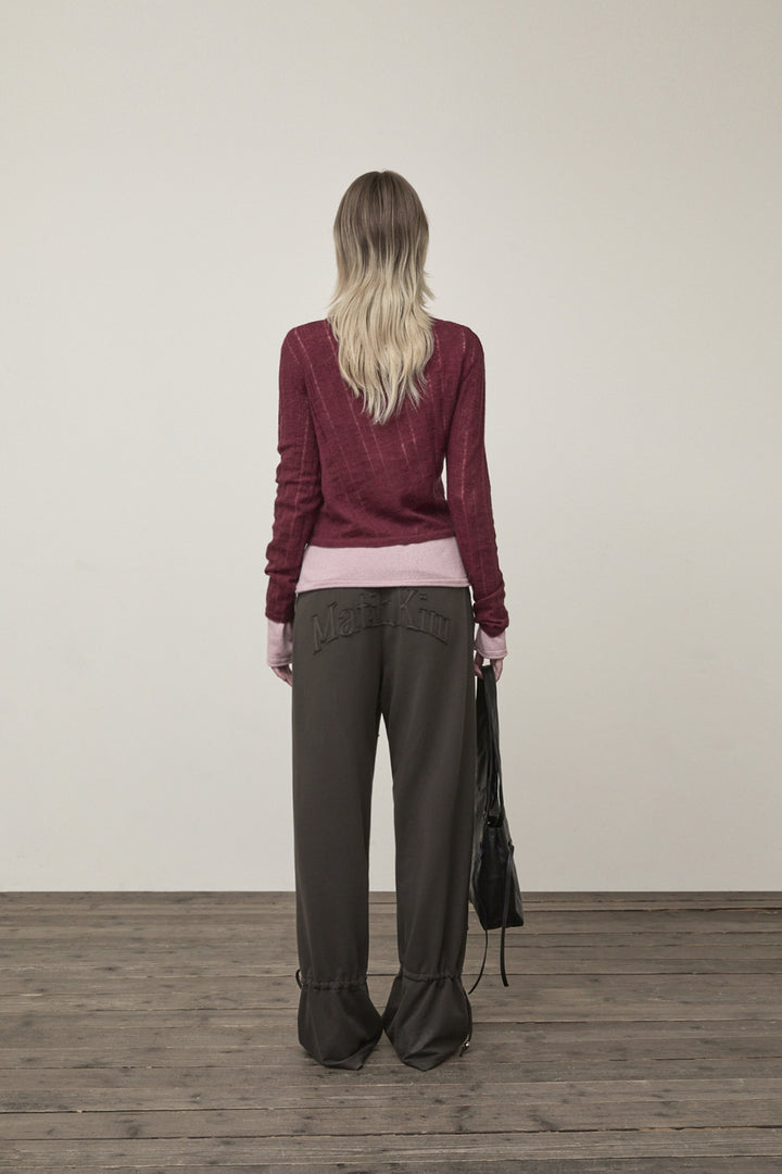 Matin Kim Diagonal Texture Knit Top — Burgundy