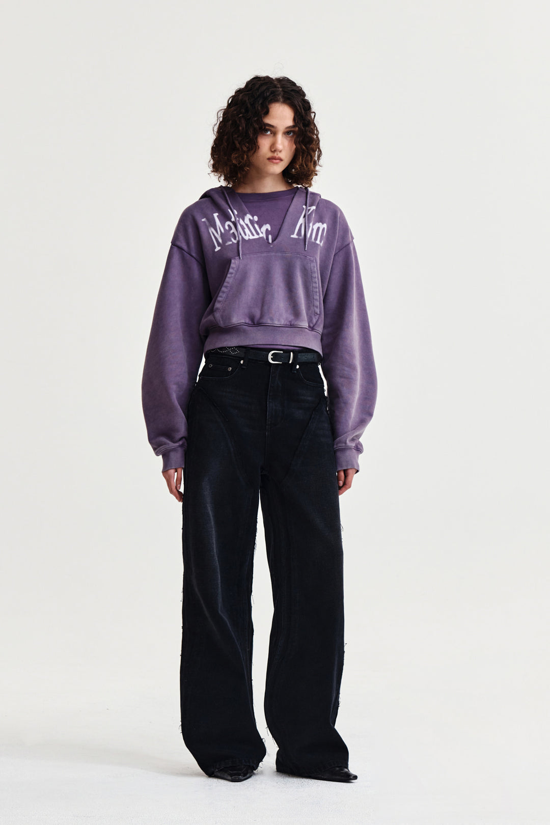 Matin Kim Washed Layered Crop Hoody — Purple