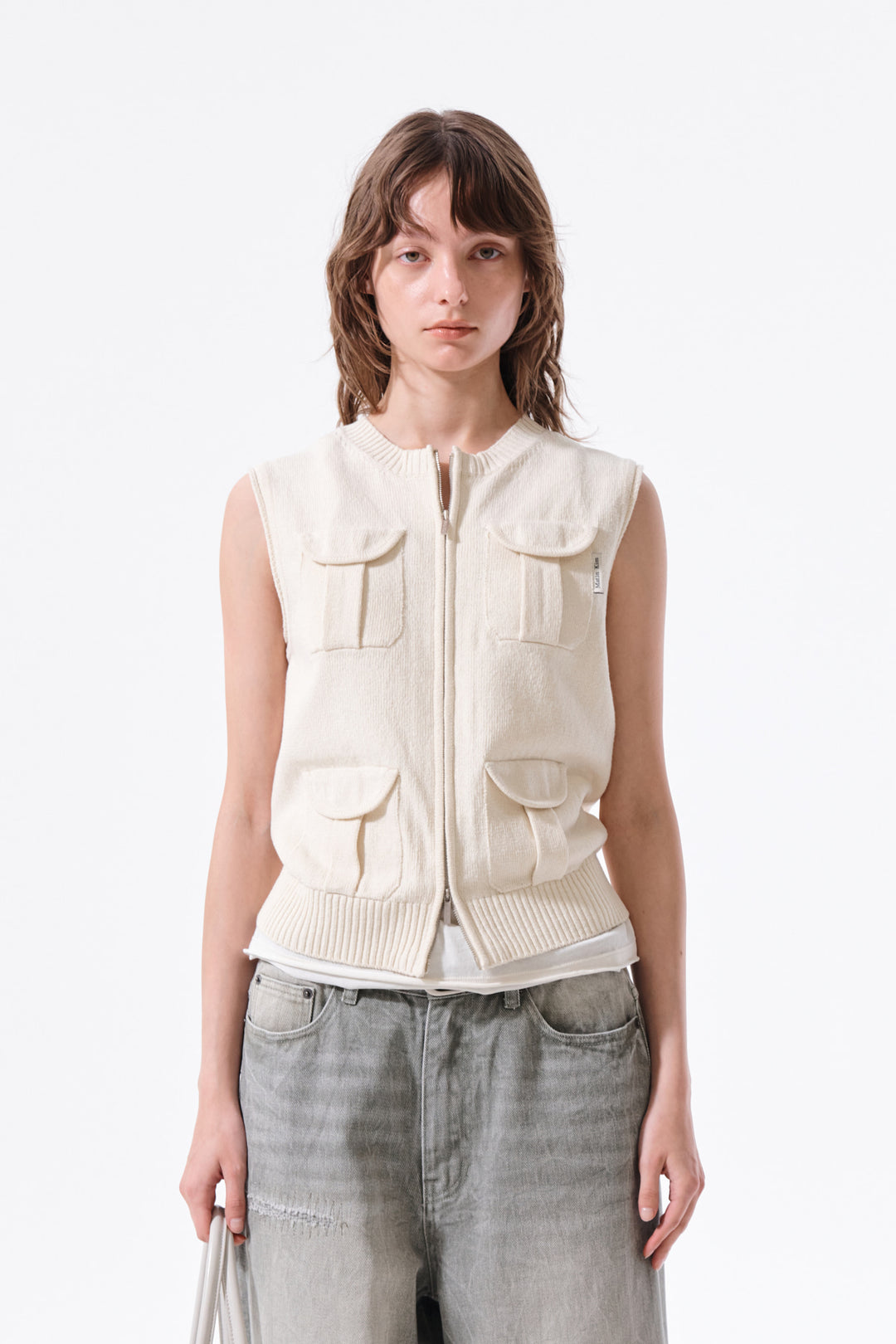 Matin Kim Pocket Washed Knit Vest — Beige