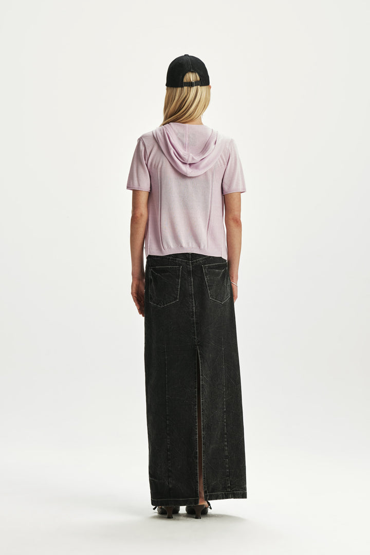 KIMMATIN Waist Point Denim Maxi Skirt — Black